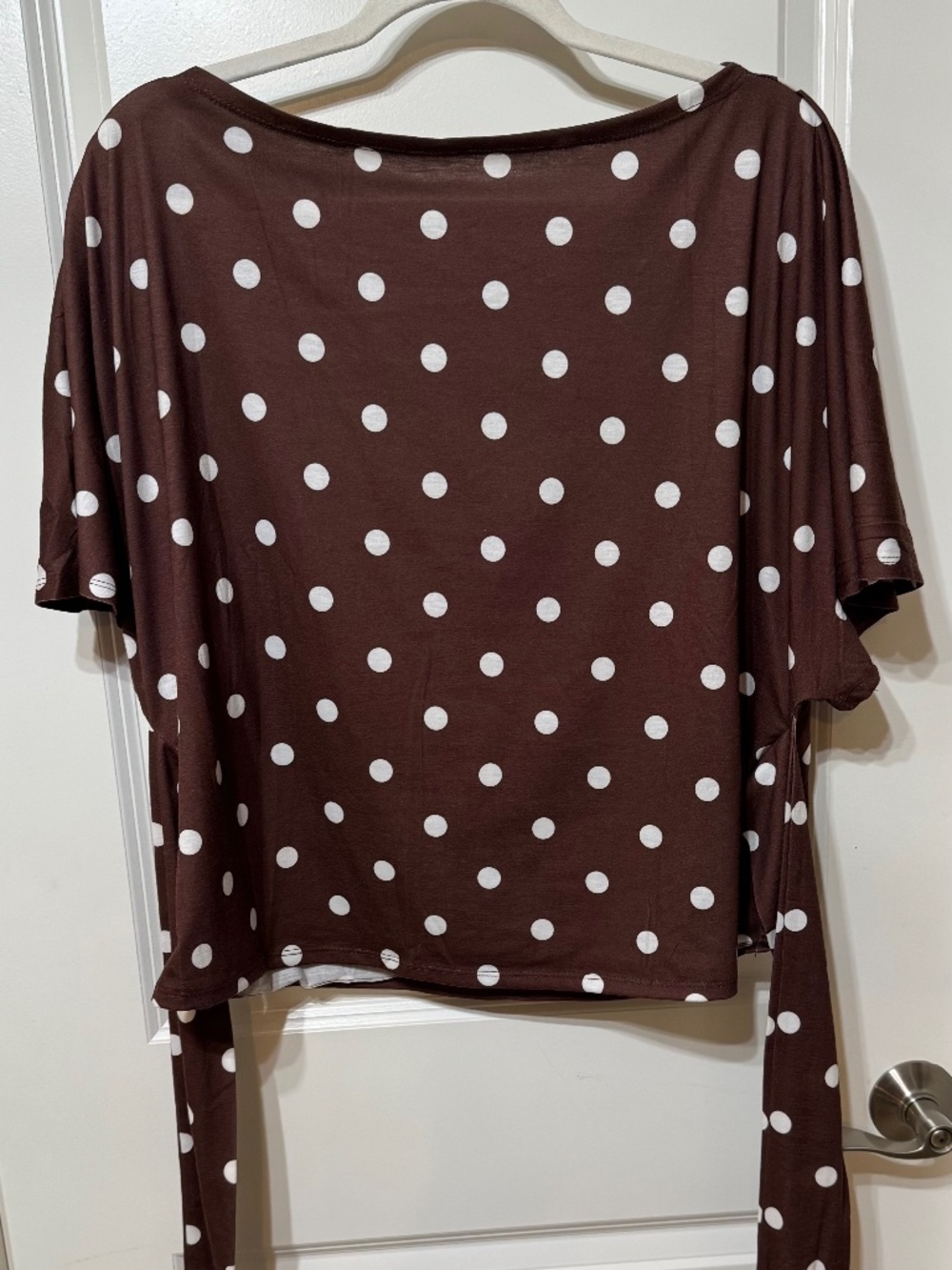 Cicy Bell 2XL Brown White Polka Dot Tie Waist Dolman Sleeve Top